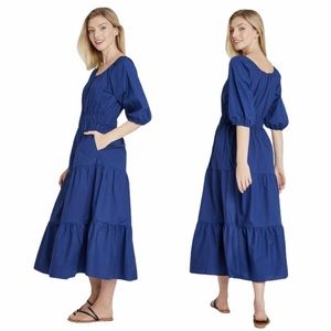A new day Puff sleeve blue tier dress midi length